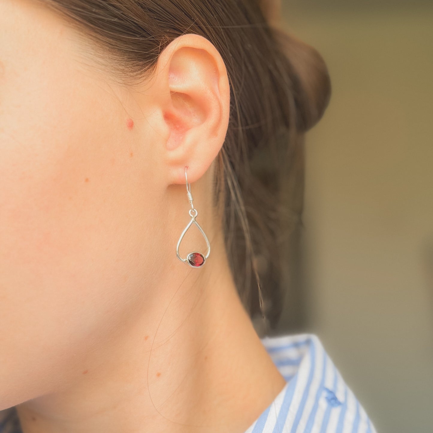 Sterling Silver Garnet Drop Earrings