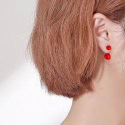 Sidabriniai dviejų dalių raudoni auskarai