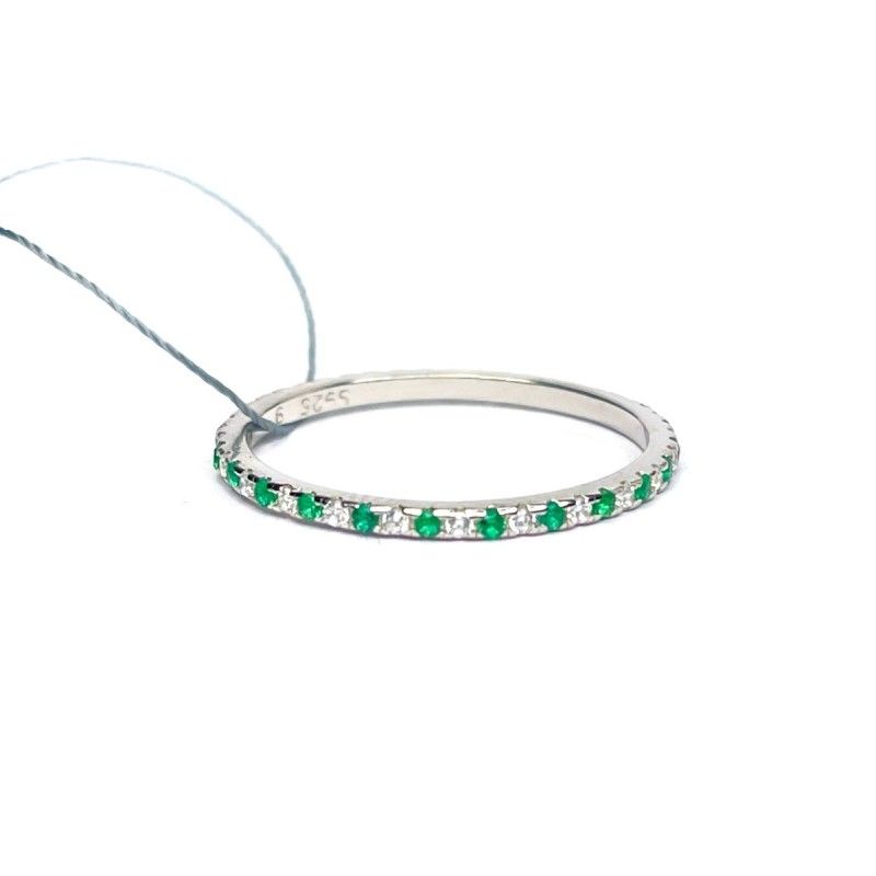 Sidabrinis žiedas su žaliais ir baltais cirkoniais