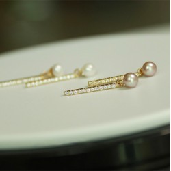 Sidabriniai auksuoti auskarai su rožiniais perlais