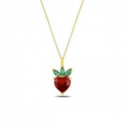 Sidabrinis auksuotas pakabukas su spalvotais cirkoniais ir grandinėle Strawberry & Heart