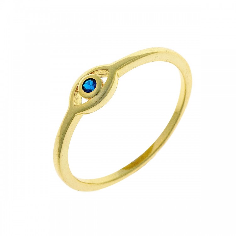 Sidabrinis auksuotas žiedas su mėlyna cirkonio akute