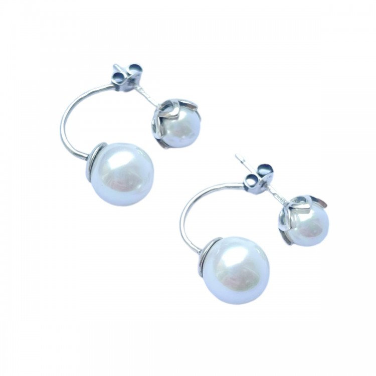 Sidabriniai dviejų dalių auskarai su perlais