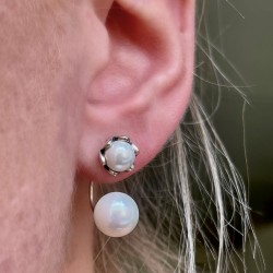Sidabriniai dviejų dalių auskarai su perlais