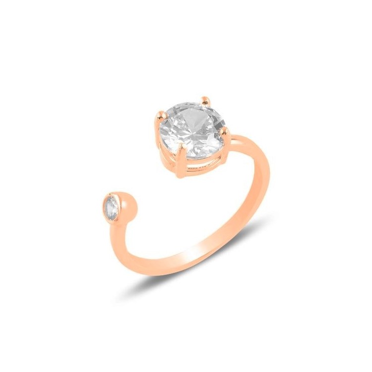 Rose gold plated silver clear cubic zirconia stone adjustable ring