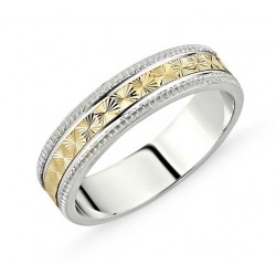 Puošnus sidabrinis žiedas padengtas auksu ir rodžiu