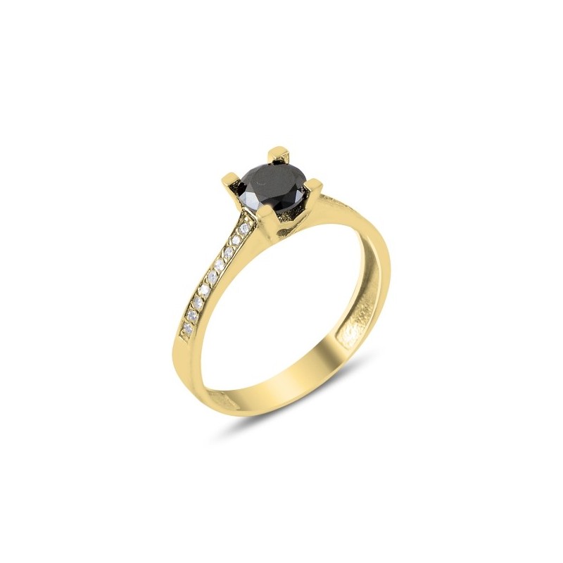 Sidabrinis auksuotas žiedas su juoda akute ir mažais cirkoniukais