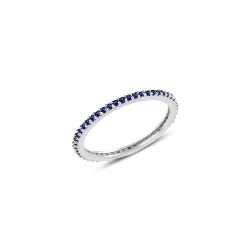 1mm sidabrinis žiedas su tamsiai mėlynais cirkoniais