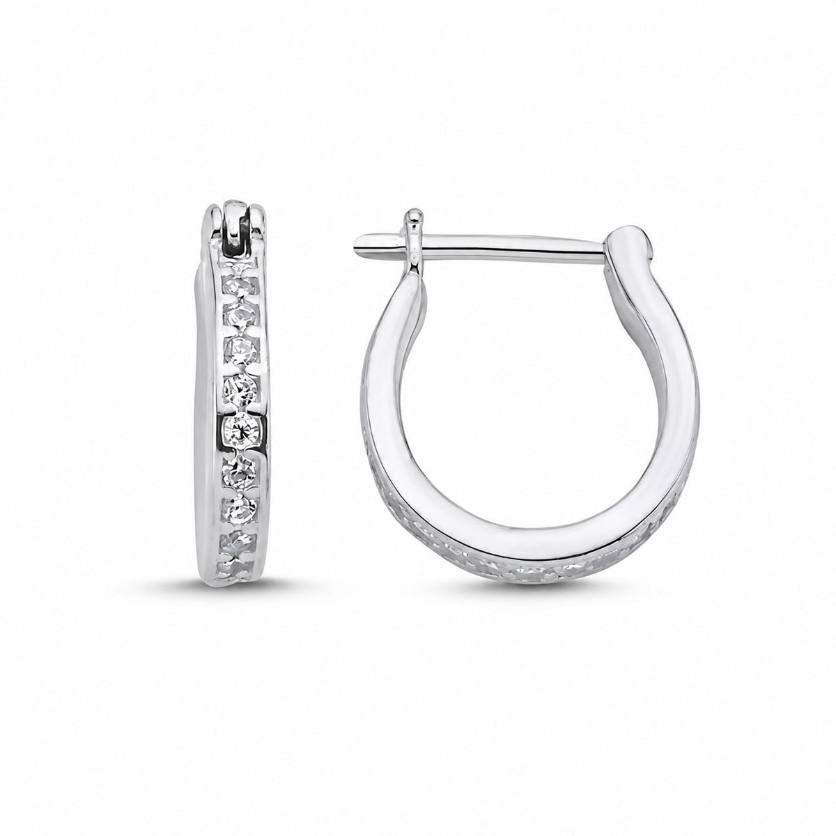 Sterling Silver Rhodium Plated CZ English Lock Earrings