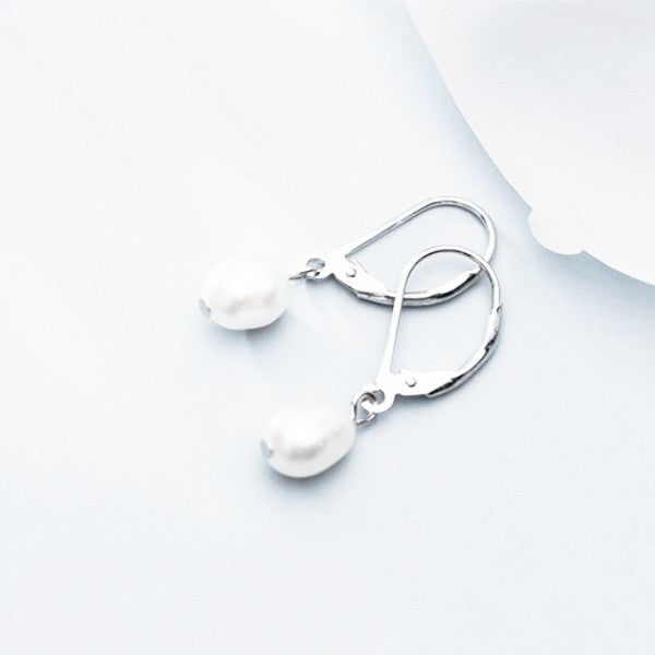 Sterling Silver Rhodium Plated Pearl Drop Earrings