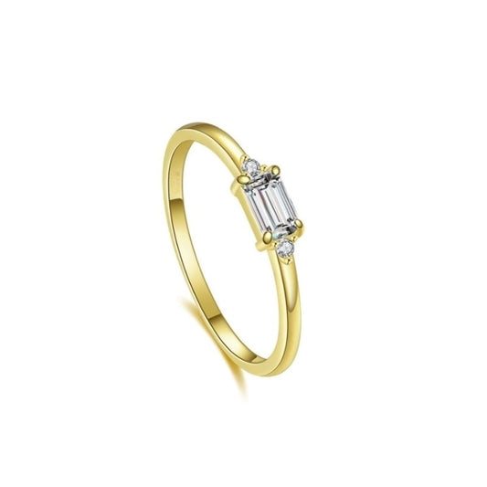 Sterling Silver Gold Plated Rectangle CZ Ring