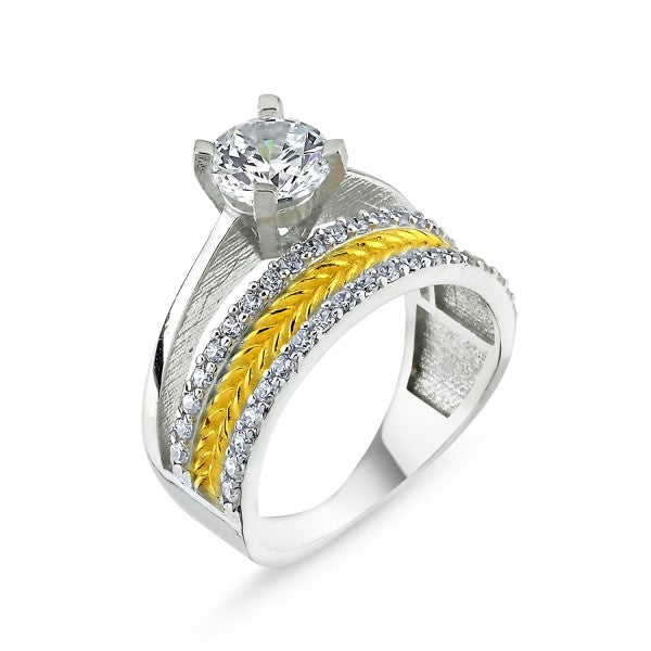 Sterling Silver Gold Plated Double CZ Band Ring