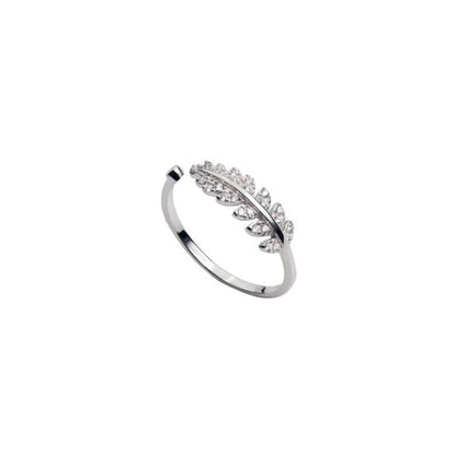 Sterling Silver Rhodium Plated Leaf Ring