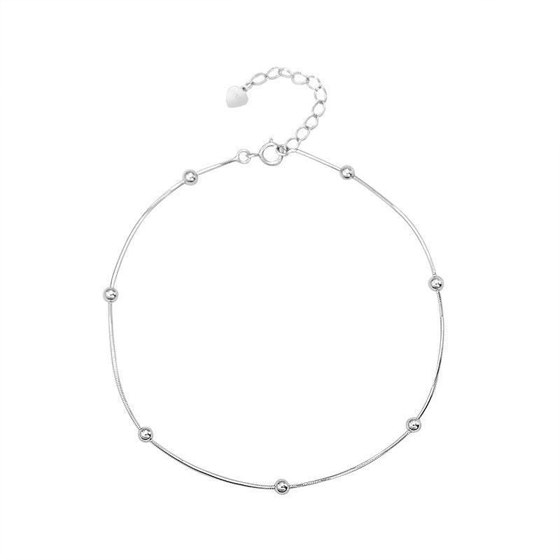 Sterling Silver Rhodium Plated Minimalist Chain Anklet with Beads