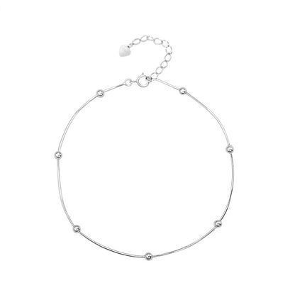 Sterling Silver Rhodium Plated Minimalist Chain Anklet with Beads