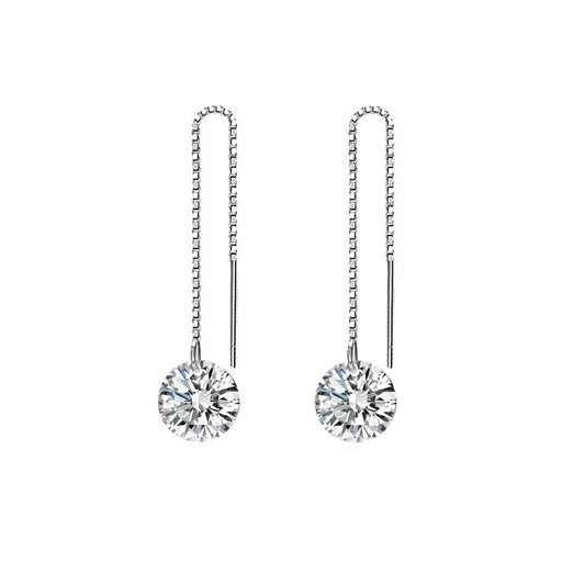 Sterling Silver Rhodium Plated CZ Chain Drop Earrings