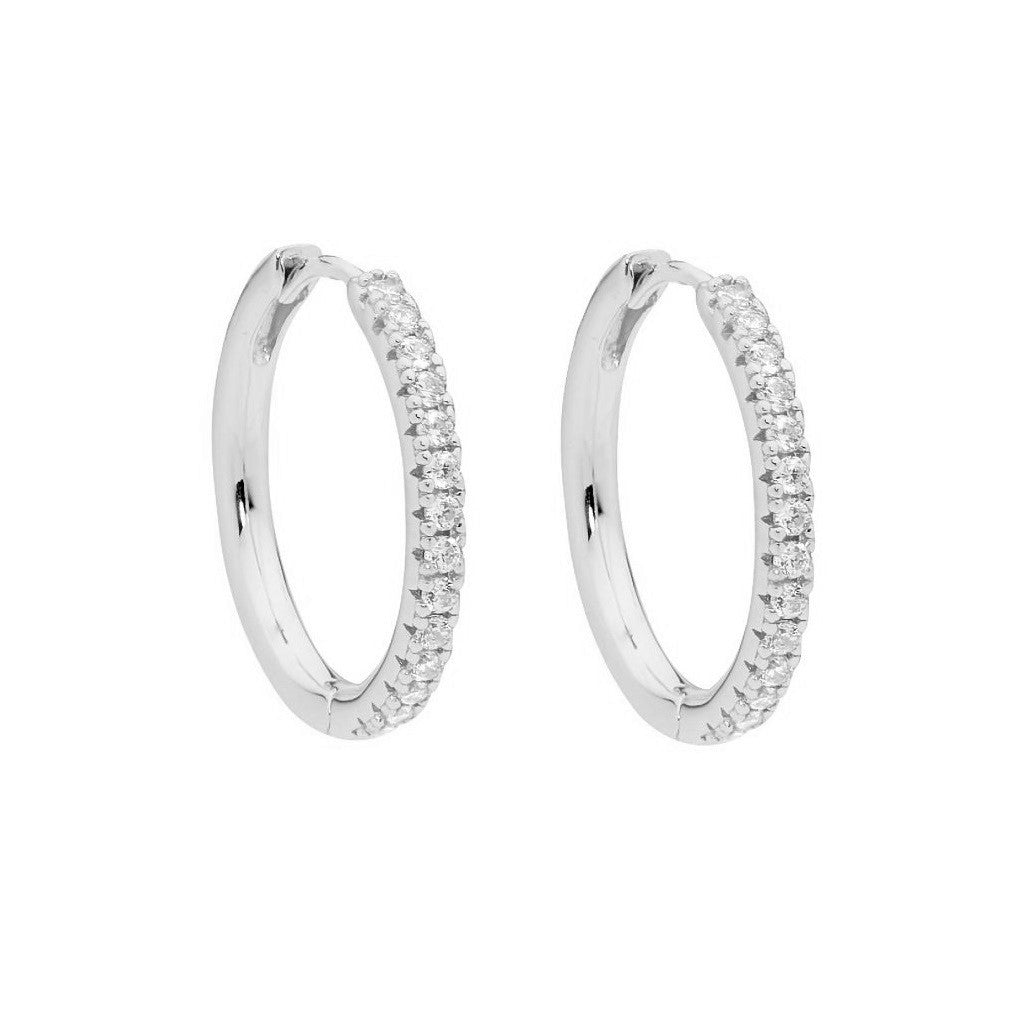 Sterling Silver Rhodium Plated 12 - 20 mm CZ Hoops