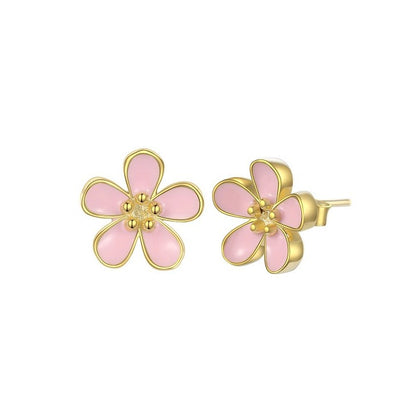 Sterling Silver Gold Plated Enamel Flower Studs