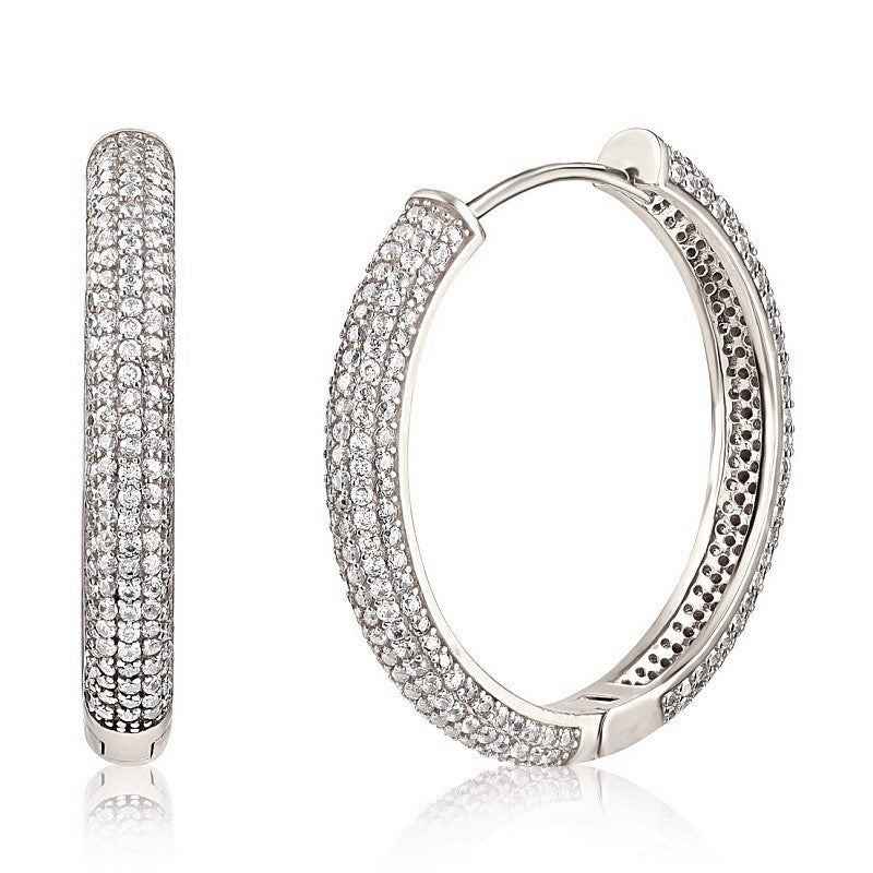 Sterling Silver Rhodium Plated CZ Hoops