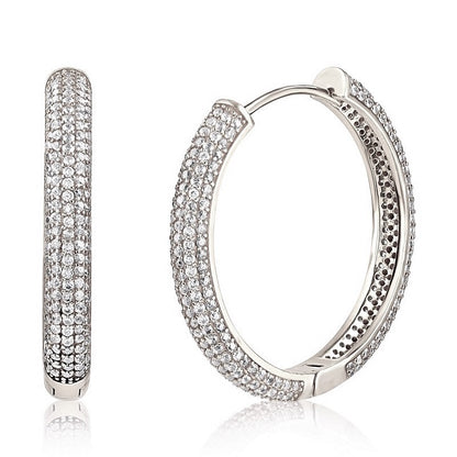 Sterling Silver Rhodium Plated CZ Hoops
