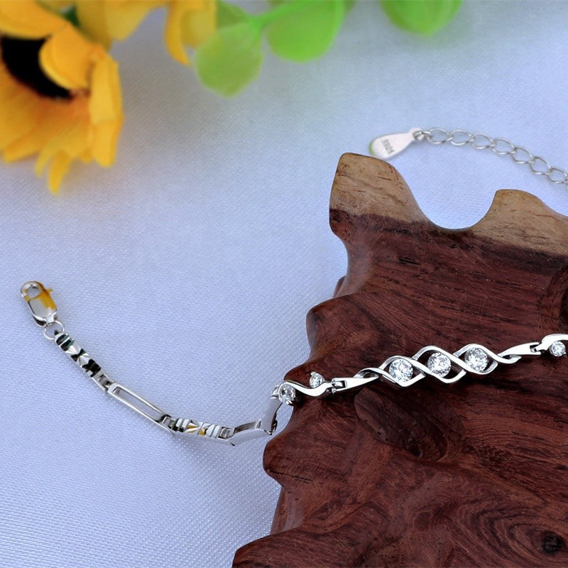 Sterling Silver Rhodium Plated CZ Twist Bracelet
