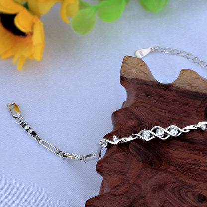 Sterling Silver Rhodium Plated CZ Twist Bracelet