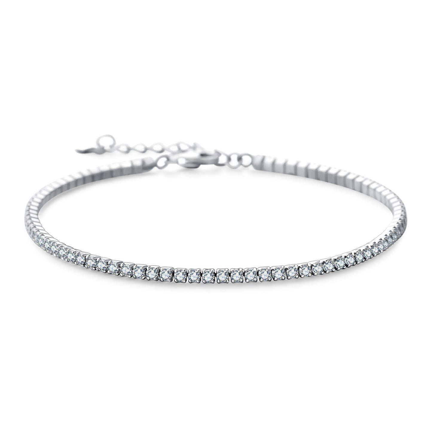 Sterling Silver Rhodium Plated CZ Tennis Anklet