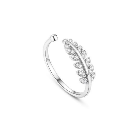 Sterling Silver Rhodium Plated Leaf Ring