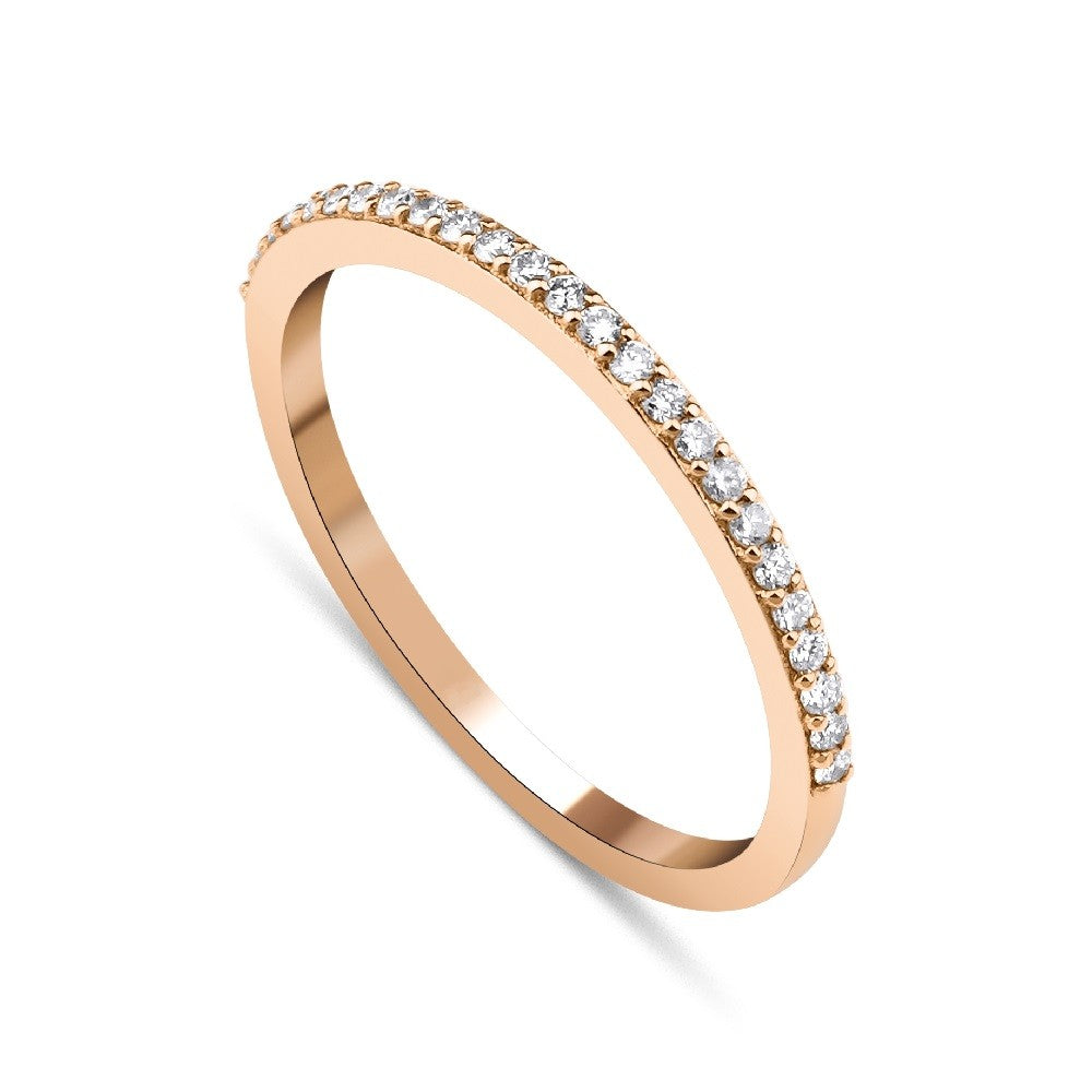 Sterling Silver Rose Gold Plated 1.5 mm CZ Band Ring