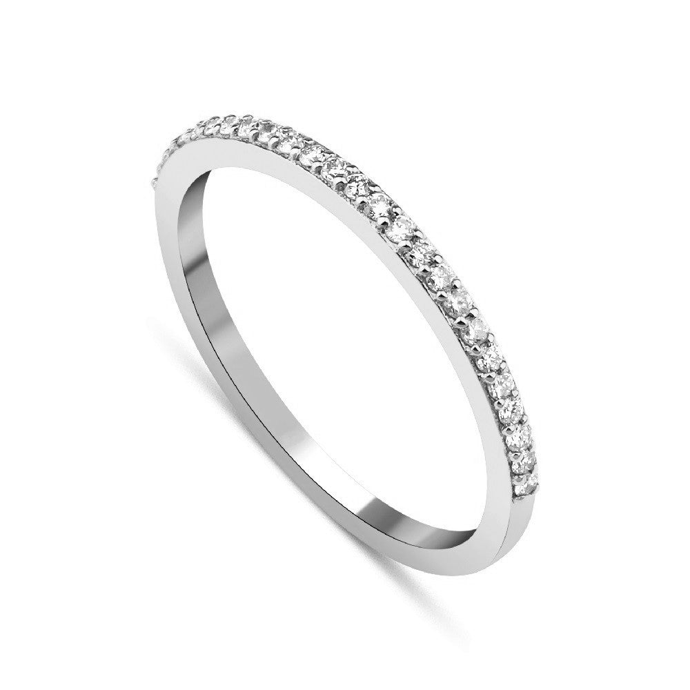 Sterling Silver Rhodium Plated 1.5 mm CZ Band Ring