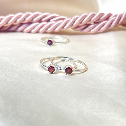 Sterling Silver Minimalist Garnet Ring