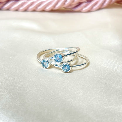 Sterling Silver Minimalist Blue Topaz Ring