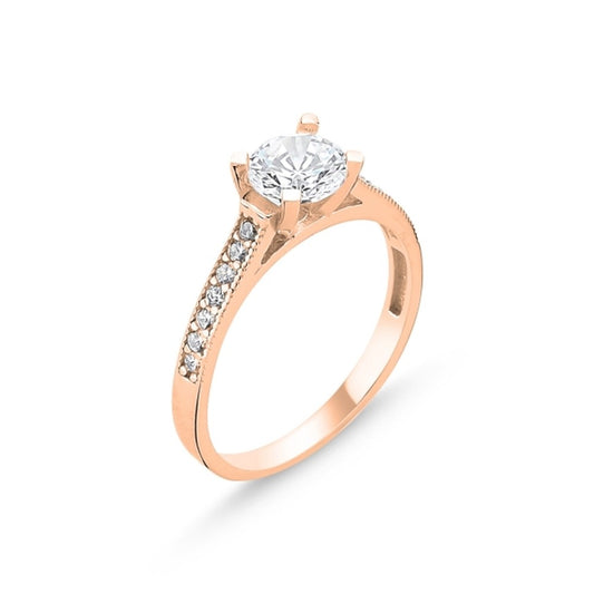 Silver Rose Gold Plated CZ Crystal Ring