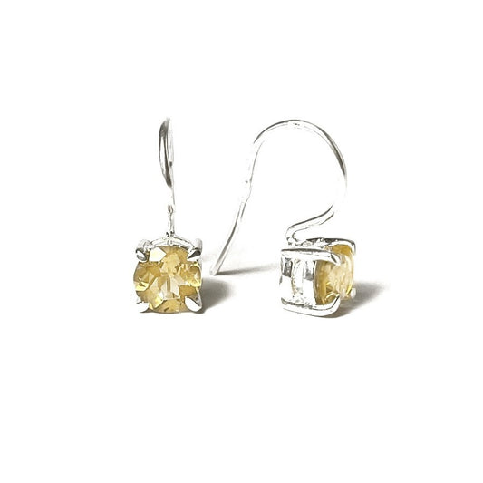Sterling Silver Round Citrine Drop Earrings