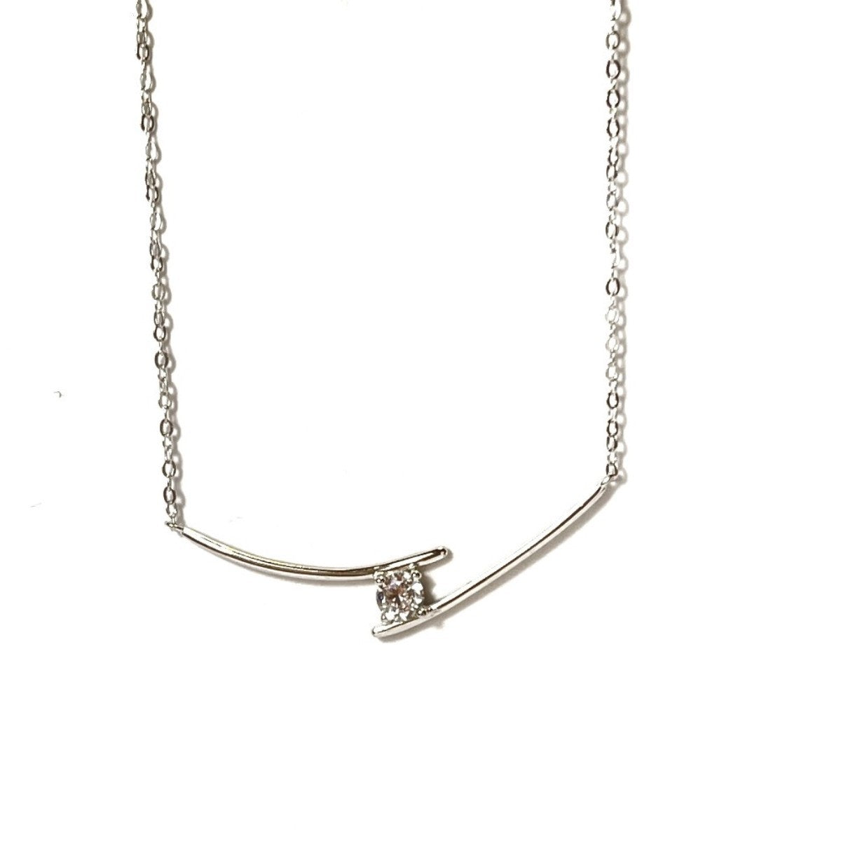 Sterling Silver Rhodium Plated CZ Necklace