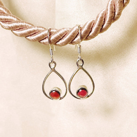 Sterling Silver Garnet Drop Earrings