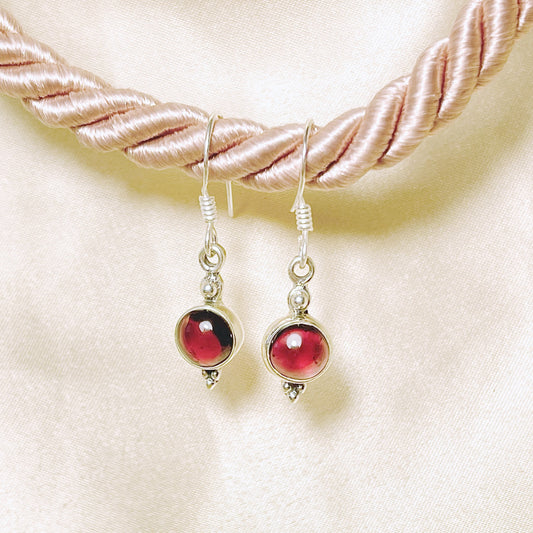 Sterling Silver Garnet Drop Earrings