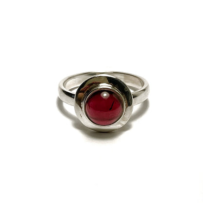 Sterling Silver Round Garnet Ring