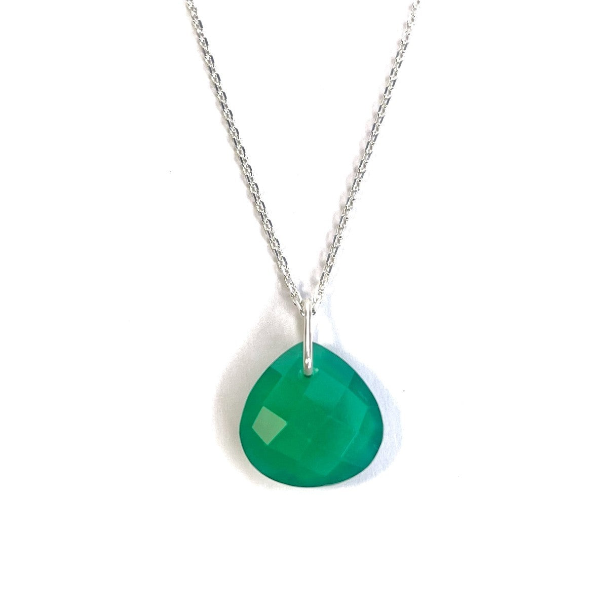 Sterling Silver Green Onyx Pendant Necklace