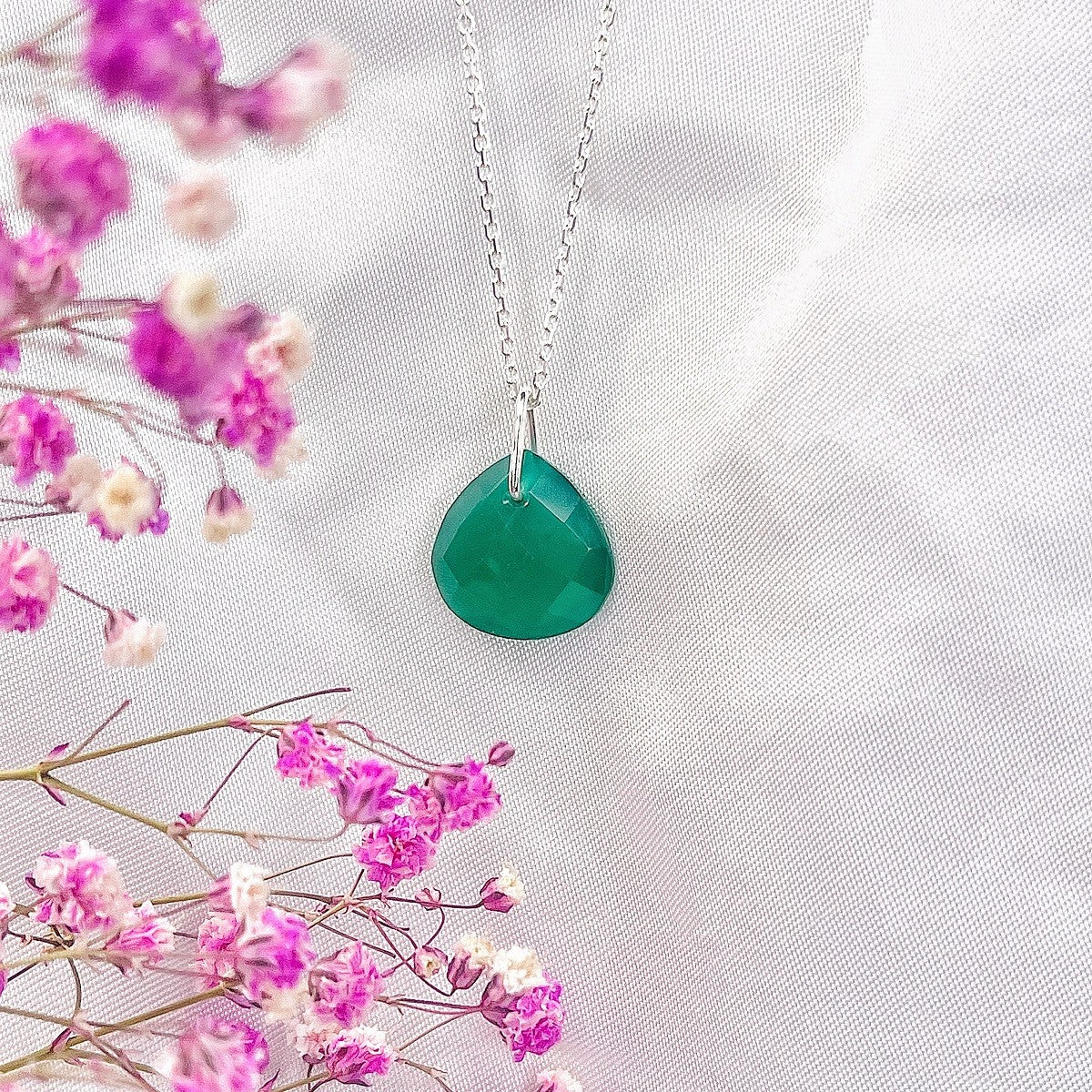 Sterling Silver Green Onyx Pendant Necklace