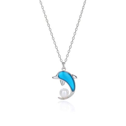 Sterling Silver Rhodium Plated Dolphin Necklace