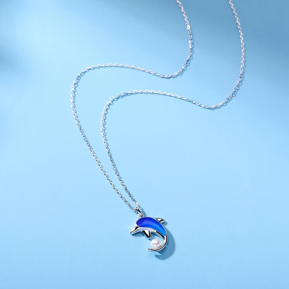 Sterling Silver Rhodium Plated Dolphin Necklace