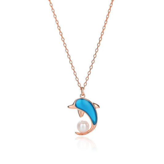 Sterling Silver Rose Gold Plated Dolphin Necklace