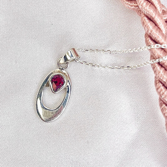 Sterling Silver Garnet Pendant Necklace