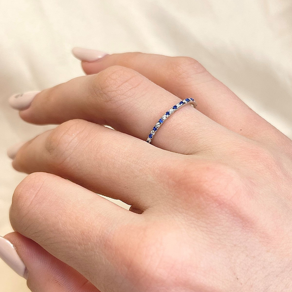 Sterling Silver Blue & Clear CZ Band Ring