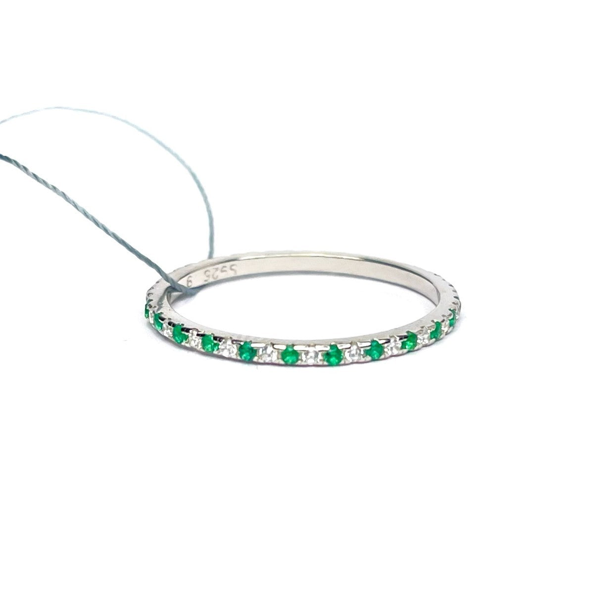 Sterling Silver Green & Clear CZ Band Ring