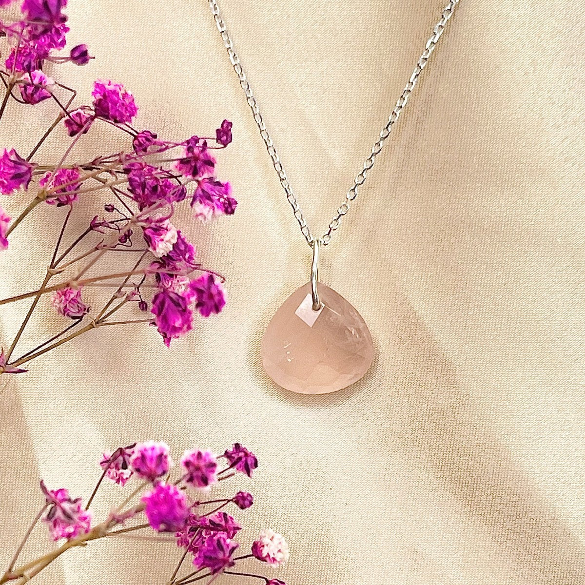 Sterling Silver Rose Quartz Pendant Necklace