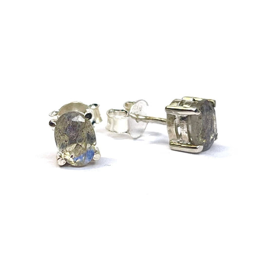 Sterling Silver Oval Labradorite Studs