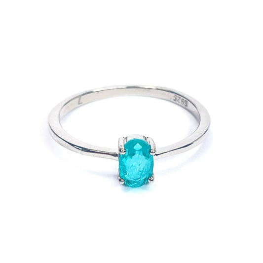 Sterling Silver Rhodium Plated Cyan CZ Ring