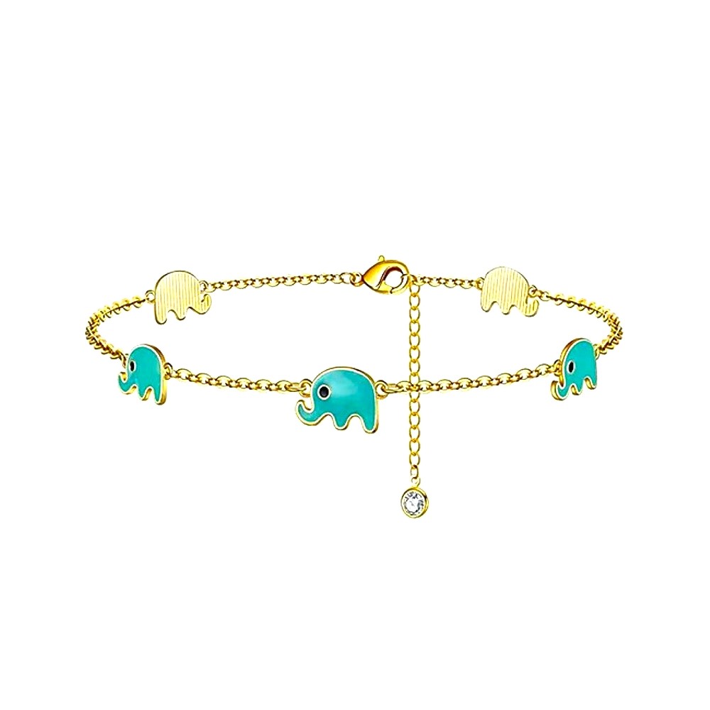 Sterling Silver Gold Plated Enamel Elephant Anklet